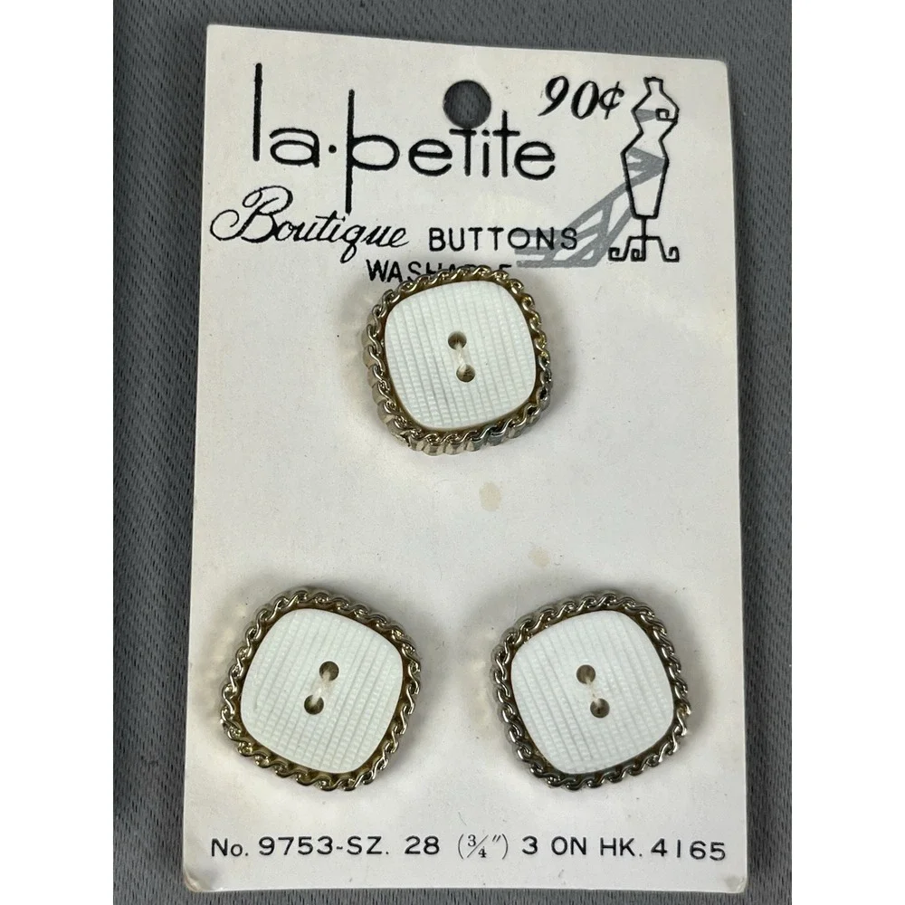 Lot Of Buttons Vintage La Petite Clear W/ Gold Flower Lily &‎ MCM White Gold Rim